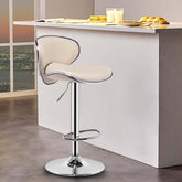 Modern bar chair in white PU leather upholstery, 30.3" height - sleek and comfortable design